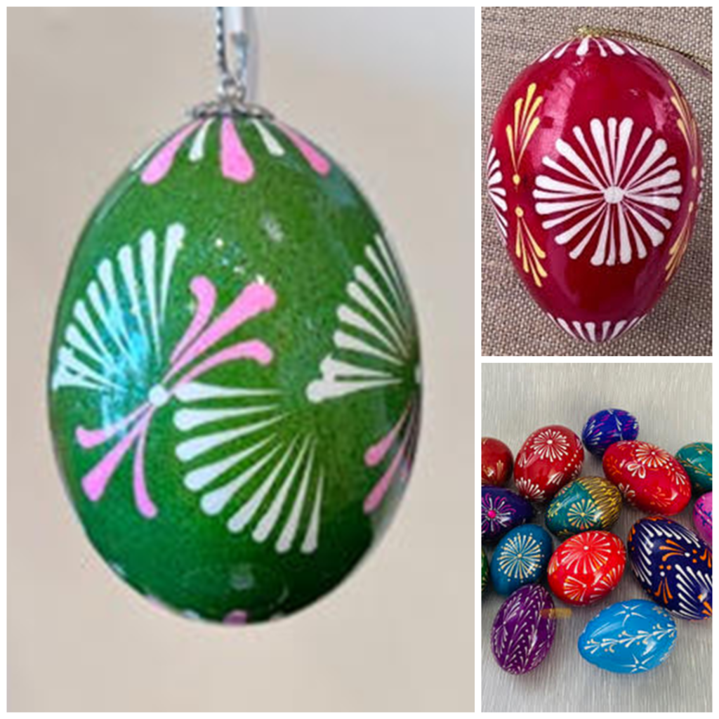 Collage of Drop Pull Pysanky eggs