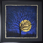 Fiber print of full moon rising by artist Linda Doucette