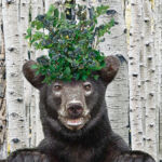Black bear and blueberries kitchen towel by artist Eric Fausnacht