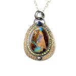 Pendant sterling silver, gold and custom cut gemstones