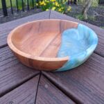 Wood bowl with blue detail by artist Michael Magnotta