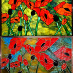 Stained glass red poppies