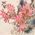 Tree with pink flowers and birds by artist Simon Zeng